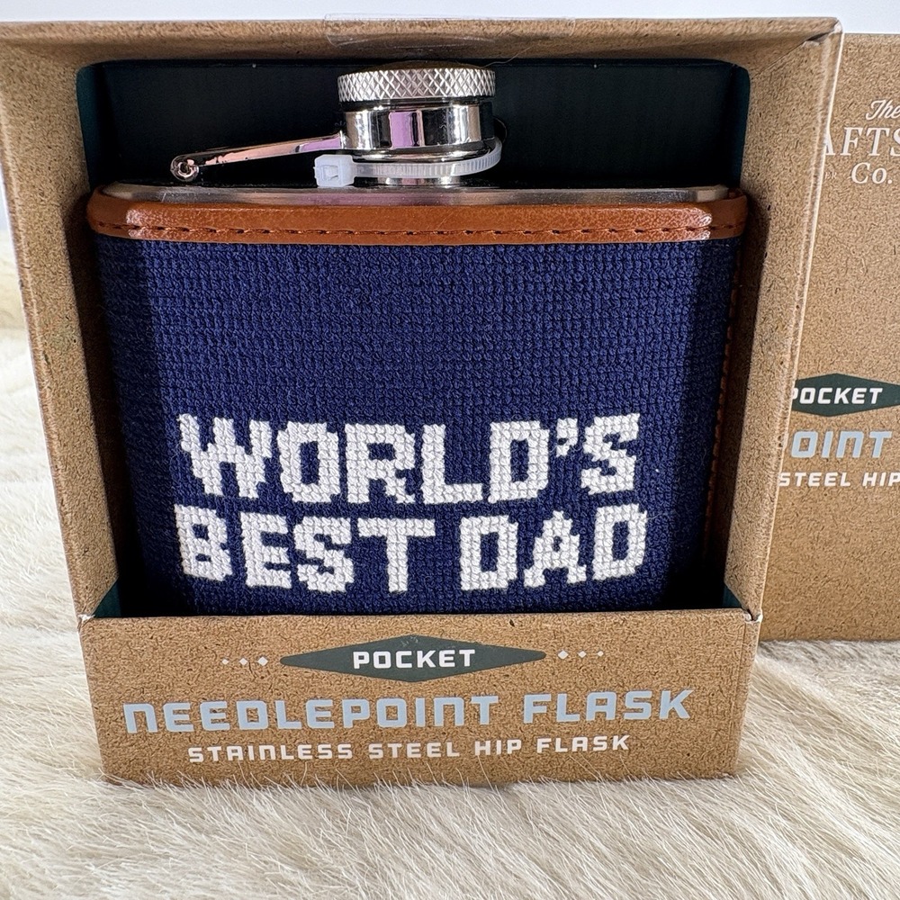 The Kraftsman Co‎ Needlepoint SS Hip Flask World's Best Dad Fathers Day NEW NWT